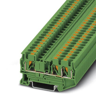 Phoenix Contact Multi-Conductor Terminal Block; PT 4-TWIN GN ; 30A; 600V; 1-Level; #24 - #10; Push-In Connection; Green